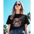 thumbnail image 3 of Sunset Sea Dolphins Womens Tshirt Graphic Tees Cotton Crew Neck T-Shirts, Casual Short Sleeve Shirts for Women Teen Girl Coconut Trees Flower, 3 of 3