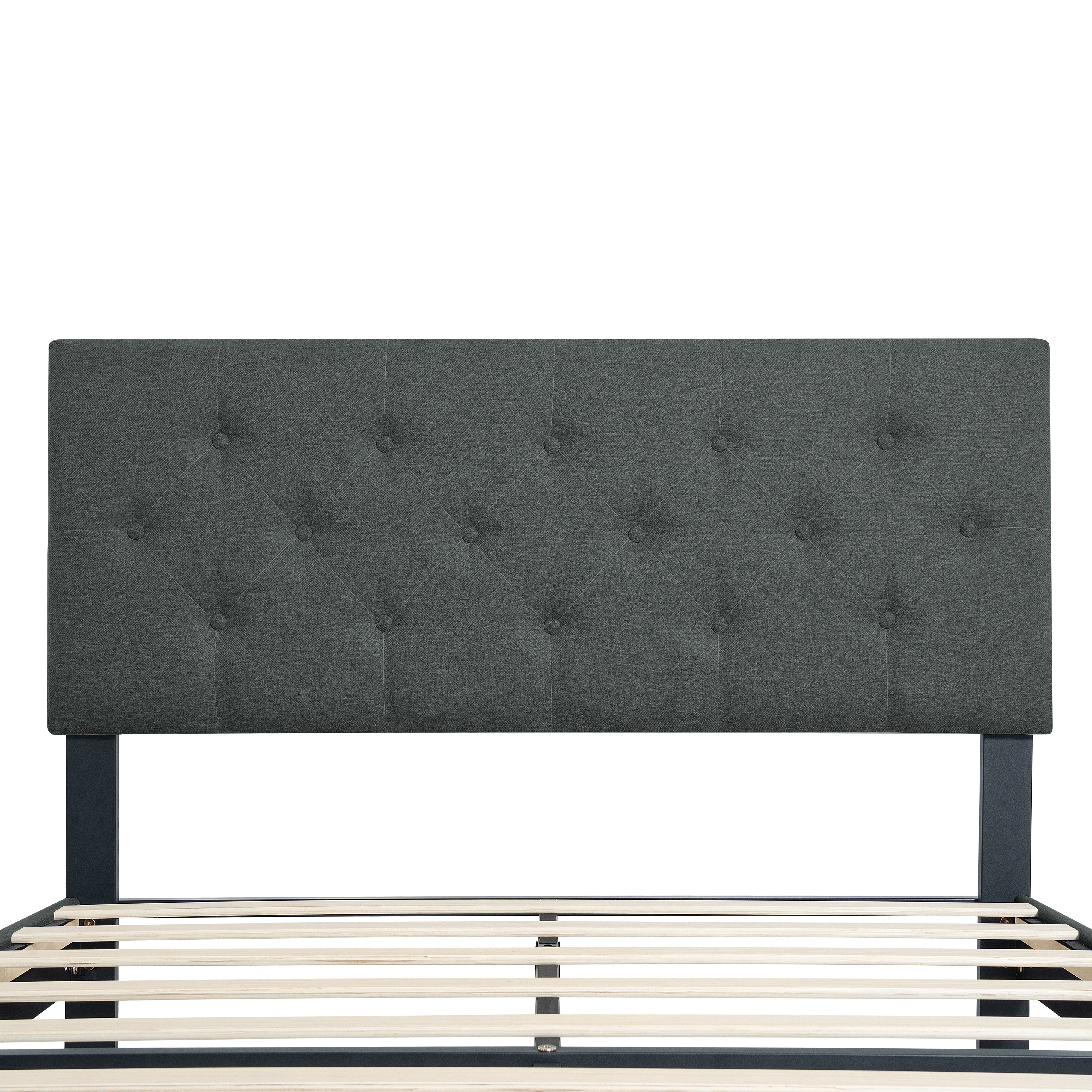 LEGAHOME Twin Bed Frame, Upholstered Platform Bed with Button Tufted Linen Fabric Headboard, Modern Twin Size Bed, Heavy Duty Single Bed Frame, No Box Spring Needed, Wood Slat Support, Drak Gray