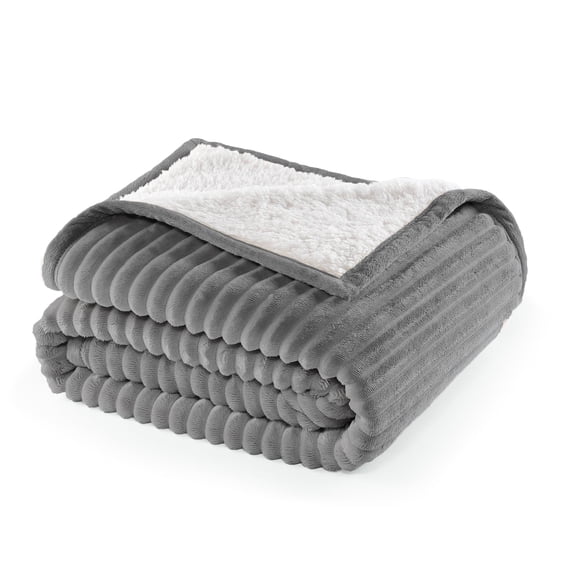 CBCHome Corduroy Velvet Plush Ribbed Throw Blanket with Ultra-Soft Sherpa Reverse - Cozy Reversible Sofa & Bed Throw - All Season Décor (Frost Gray, 50" x 60")