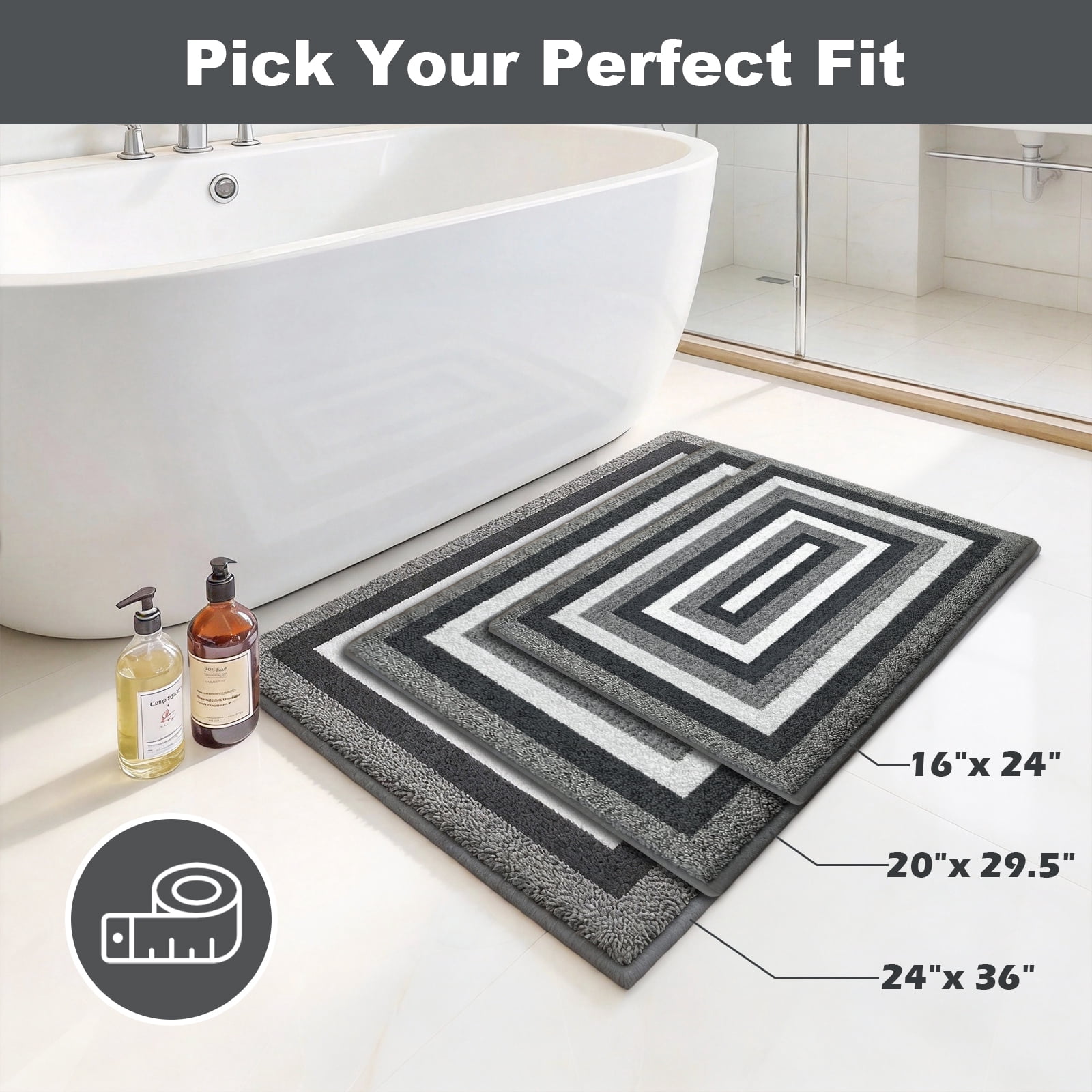 Vaparinckl Bathroom Rug, Extra Soft Microfiber Absorbent Non-Slip Bath Mat for Shower and Sink,Plush Machine Washable Carpet, 24"x36", Dark Gray and White