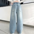 thumbnail image 4 of TOWED22 Baggy Jeans for Girls Wide Leg Ripped High Elastic Waisted Denim Pants Cute Summer Trousers Y2K Streetwear 7-14Y Light Blue,7-8 Y, 4 of 6