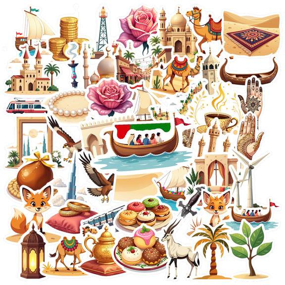 cartoon Arabian Culture Stickers, Waterproof Arabian Culture Sticker for Water Bottle Laptop Phone Cases Planner Skateboard Luggage Helmet Party Favor Decor, Ideal for Adults Teens Teacher Rewards