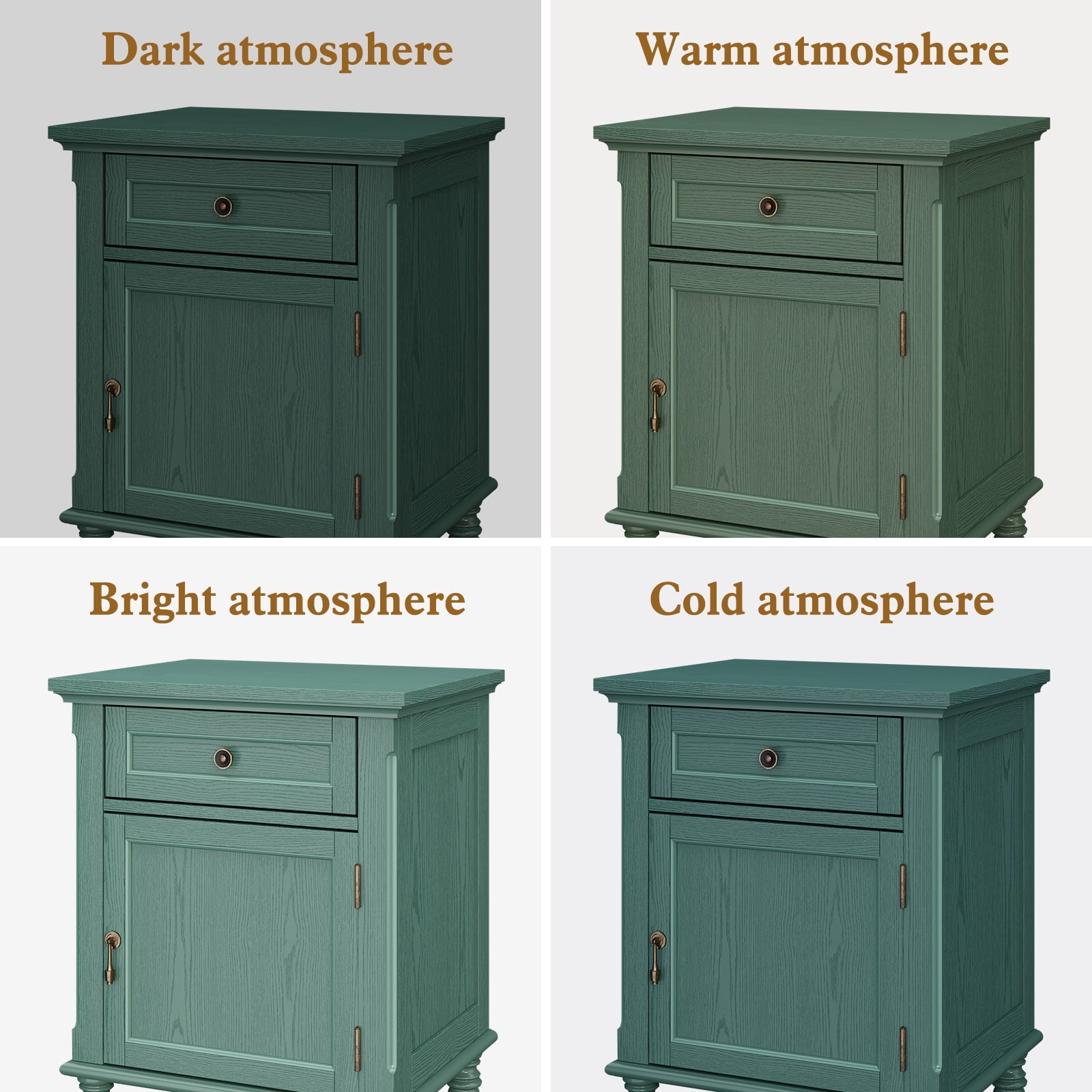 HLR 25"H Nightstands Set of 2, Modern Retro Bedside Table with Drawer, End Table for Bedroom, Green