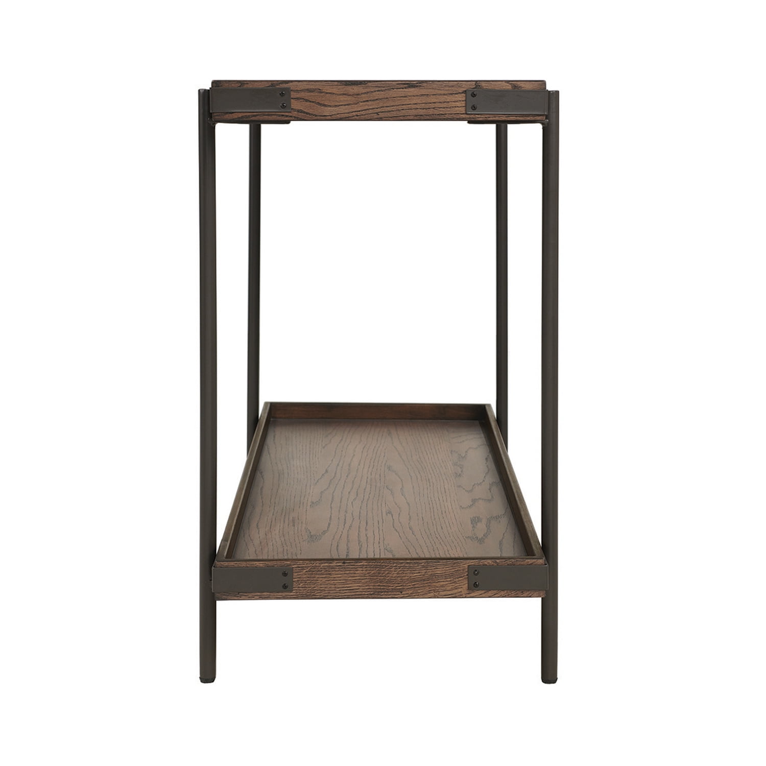 Bolton Furniture Kyra 5-Piece Oak and Metal Living Room Set with 42"L Coffee Table, Two Side Tables, Sofa/TV Console and Bar Cart