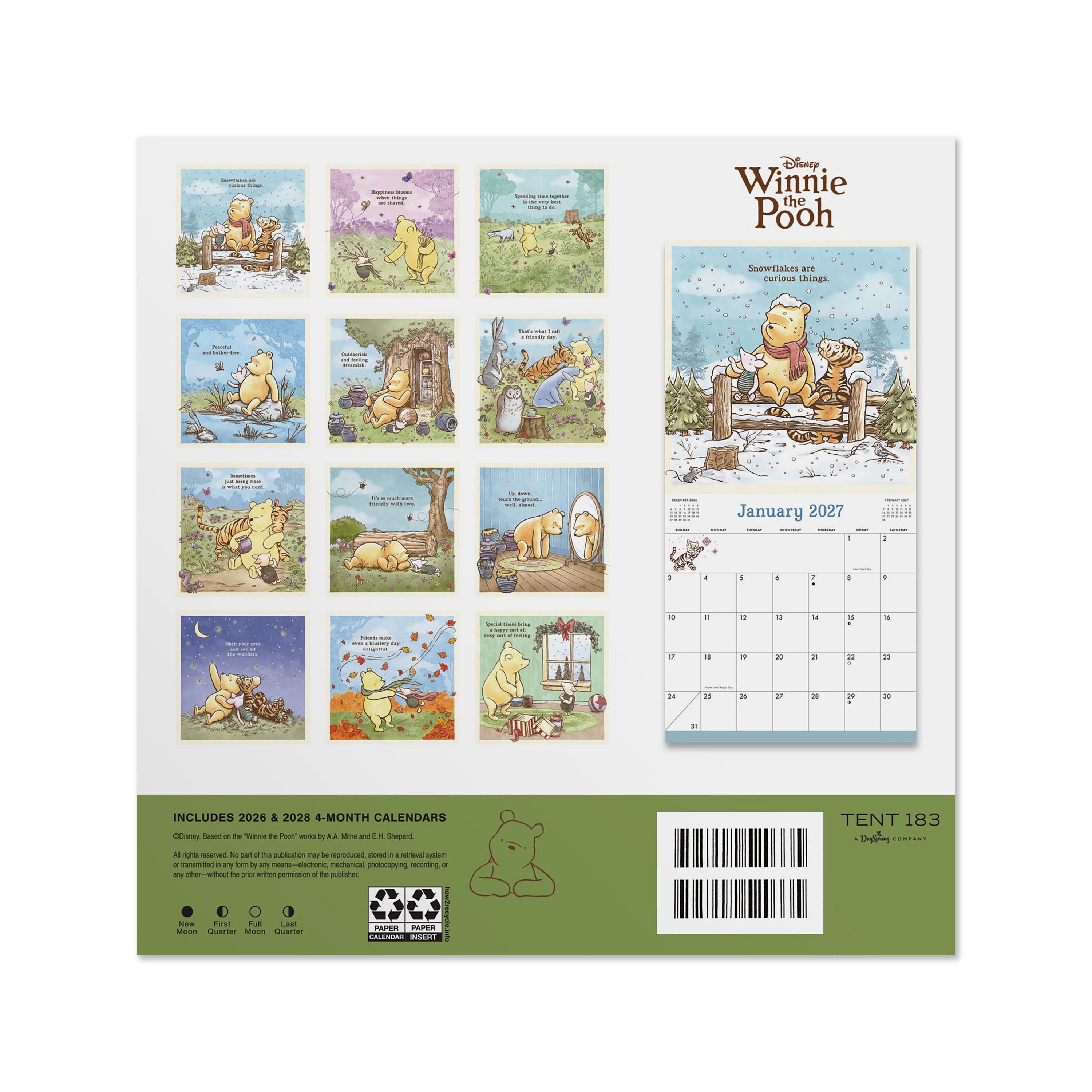 2027 Winnie the Pooh Mini Hanging Wall Calendar 7x7 January-December Gridded