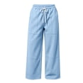 thumbnail image 4 of Costeam Womens Color Stitch Wide Leg Sweatpants Solid Patchwork Panel Casual Trousers Elastic Drawstring Waist Pants with Side Pockets Soft Knit Loungewear Bottoms, 4 of 8