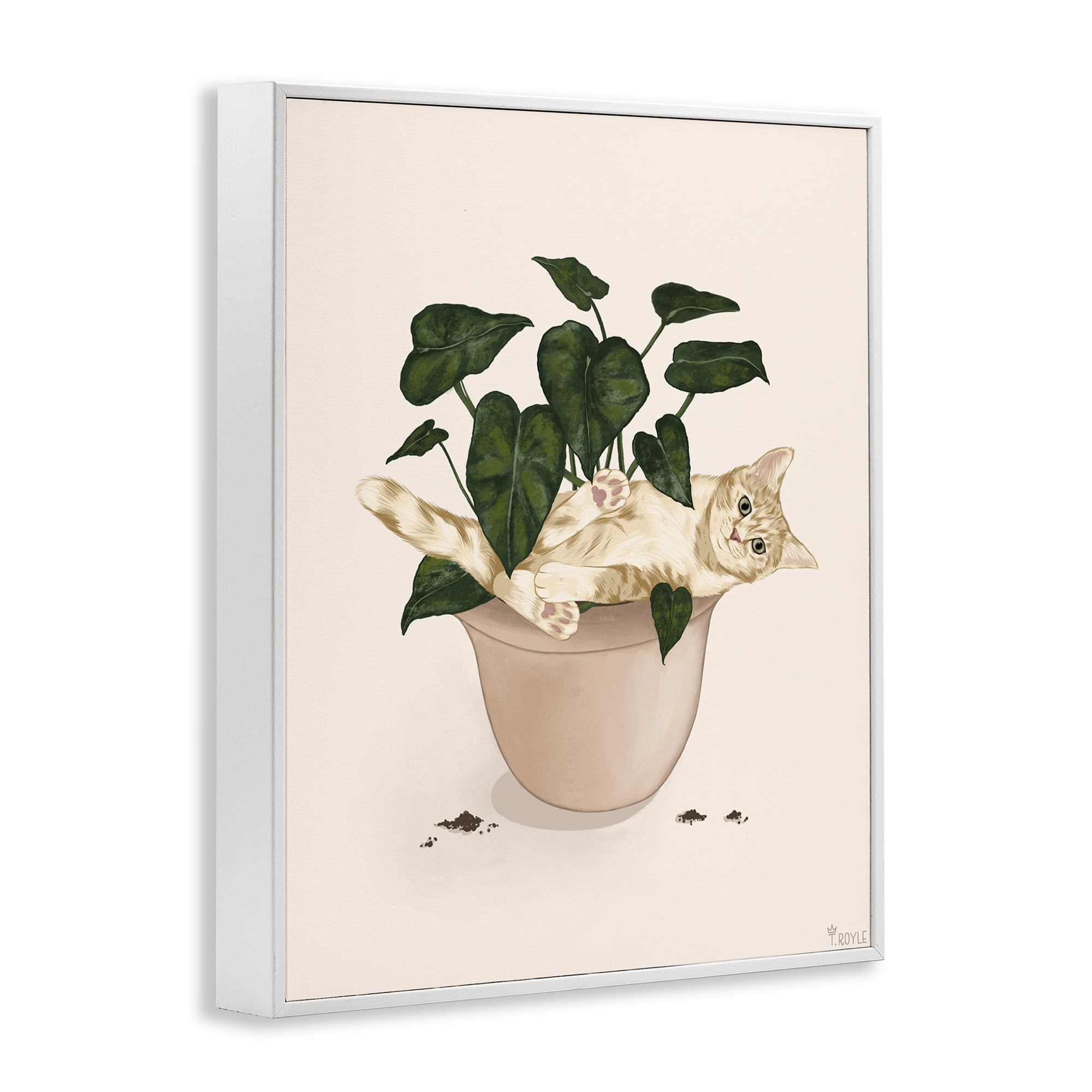Stupell Industries Funny Cat in House Plant Animals & Insects Painting White Framed Art Print Wall Art, 24 x 30