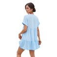thumbnail image 2 of Women'S Short Sleeve V Neck Ruffle Hem Solid Swing Smock Dress Casual Loose Fit Mini Dress Summer Beach Wear Sky blue XXL, 2 of 9