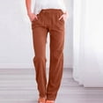 thumbnail image 2 of Sentmoon Linen Pants Women Solid Color Drawstring High Elastic Waist Lightweight Summer Pants Women Plus Size Button Straight Leg Loose Pants for Women with Pocket for Working Out and Gym, 2 of 7