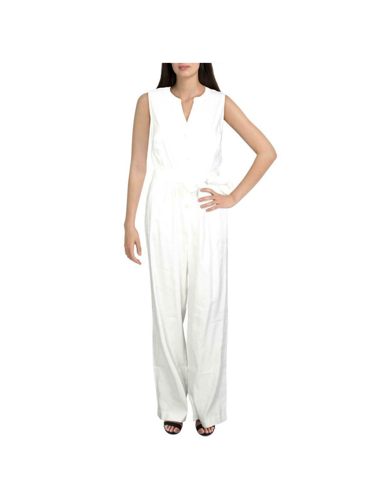 CALVIN KLEIN Womens White Belted Split 