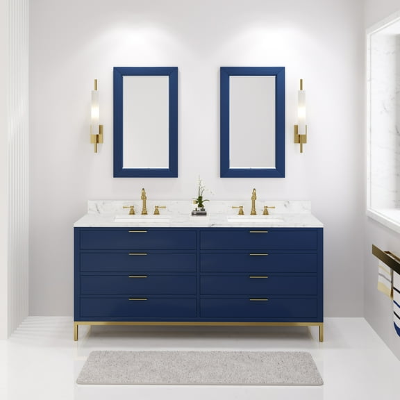 Water Creation Bristol 72" Wood Double Bathroom Vanity in Monarch Blue and White