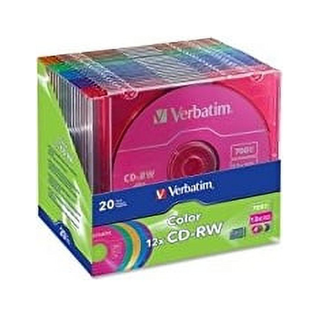 Verbatim 96685 Verbatim CD-RW 700MB 4X-12X DataLifePlus with Color Branded Surface and Matching Case - 20pk Slim Case, Assorted - image 2 of 2