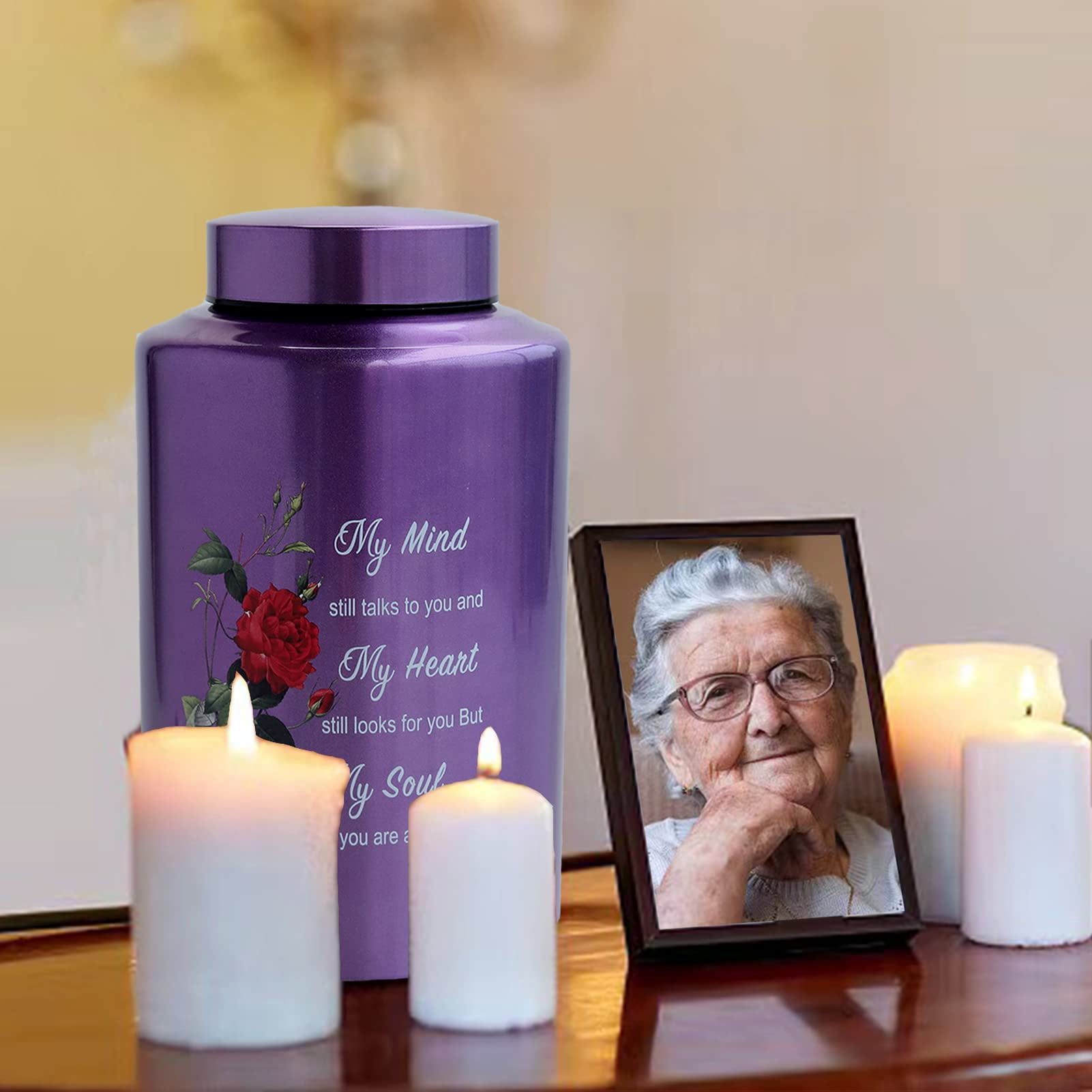 Up to 200 lbs Large Urns for Adult Human Cremation Urn Ashes Decorative Urn for Human Ashes with Rose Urn with Velvet Bag