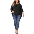 thumbnail image 2 of Blusas de mujer de tallas grandes Agnes Orinda con flecos, manga 3/4, escote en V y lazo, 3X, negras, 2 of 6
