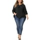 thumbnail image 2 of Blusas de mujer de tallas grandes Agnes Orinda con flecos, manga 3/4, escote en V y lazo, 3X, negras, 2 of 6