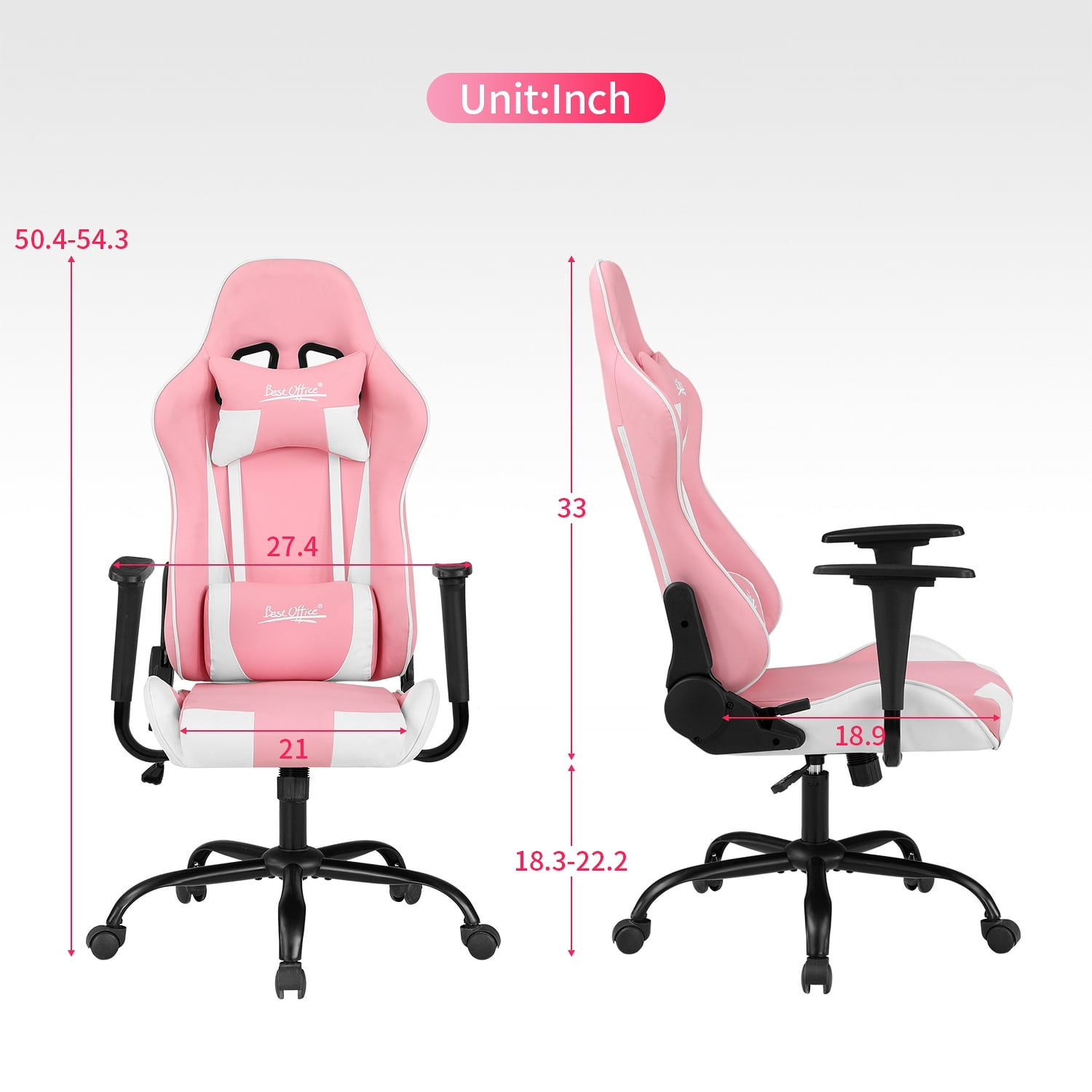 BestOffice Ergonomic Gaming Chair, Lumbar Support, Rolling Swivel for Women(Pink)