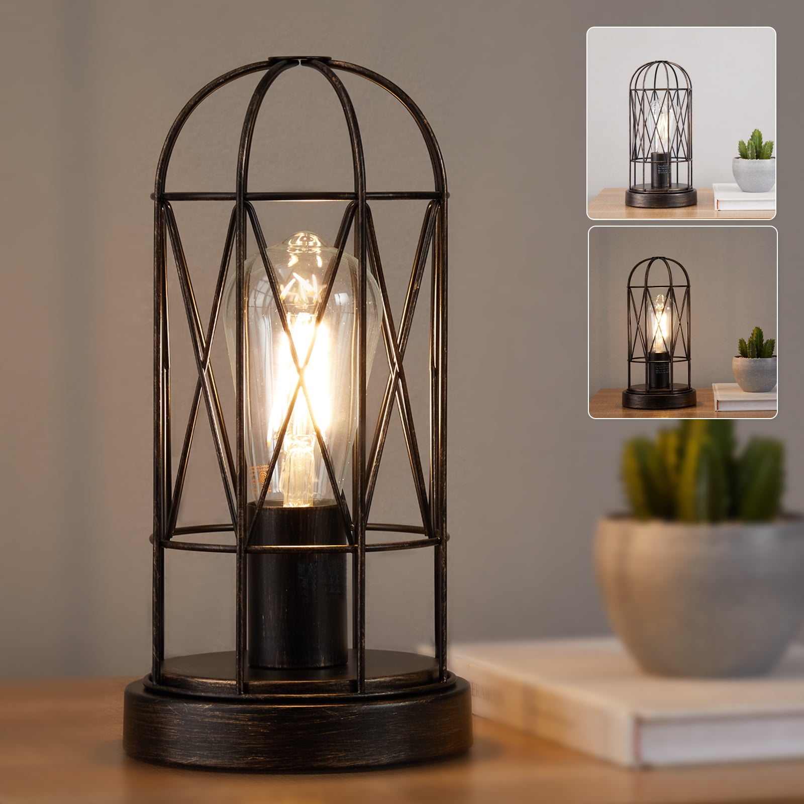 Natyswan Industrial Table Lamp, Small Steampunk Lamp with Black Metal