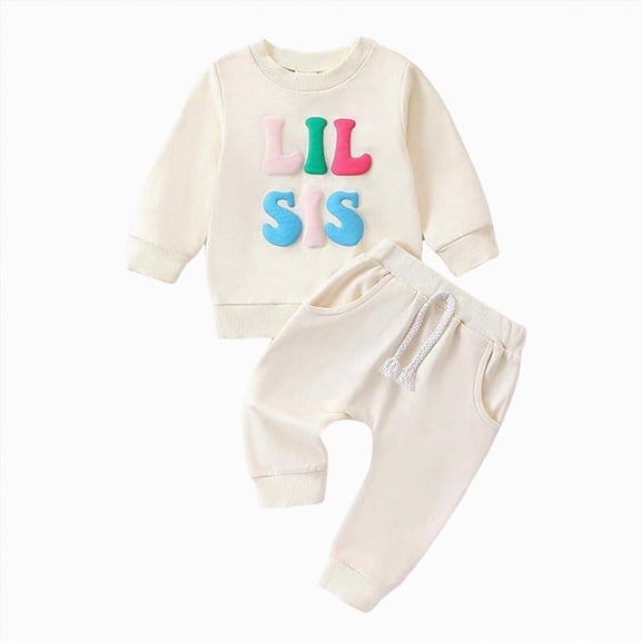 TOWED22 Baby Infant Toddler Girl 2 Piece Clothes Set Long Sleeve Round Neck Top and Joggers Outfits Clothing for Preschool(White,6-9 M)