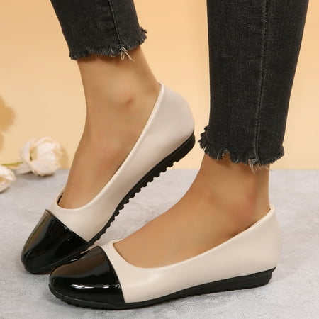 

Women‘s Colorblock Flat Shoes Round Toe Soft Sole Slip On Anti-skid Patent Leather Shoes Casual Walking Driving Shoes