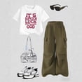 thumbnail image 2 of Wxirdiow Little Girls Clothes Girls Clothes 2 Piece Outfit Short Sleeve Print Top + Cargo Pants Girls Spring and Fall Outfits AG Size,8-9 Years, 2 of 3