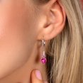 thumbnail image 3 of Gem Stone King 925 Sterling Silver Pink Created Sapphire Pink and White Lab Grown Diamond Drop Dangle Earrings for Women (3.33 Cttw, Heart Shape 7MM, Round 4MM), 3 of 4