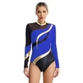 thumbnail image 3 of Raenseen Womens Long Sleeve Gymnastic Leotard Metallic Patchwork Bodysuit Top Figure Skating Dance Royal Blue S, 3 of 9