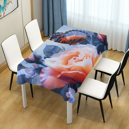 

ALAZA Butterfly on Rose Flower Rectangle Tablecloth Tablecover Dinning Table Cloth 60 x60