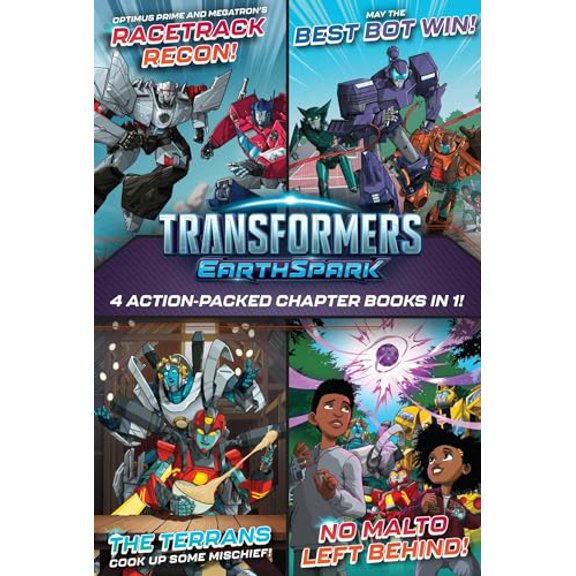 Pre-Owned Transformers Earthspark 4 Action-Packed Chapter Books in 1!: Optimus Prime and Megatron's Racetrack Recon!; The Terrans Cook Up Some Mischief!; May th (Hardcover) 1665971223 9781665971225