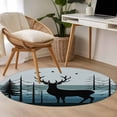 thumbnail image 5 of 3.3Ft Round Rug, Forest Elk Non-Skid Rubber Backing Large Area Rugs - Living Room Bedroom Home Office, Retro Blue Ombre Stripes Tree Birds Animal Indoor Floor Mat Carpets Washable Rug, 5 of 9