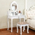 thumbnail image 1 of Gymax Bathroom Wooden Mirrored Makeup Vanity Set Stool Table Set White 3 Drawers, 1 of 7