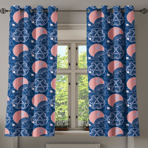 Ambesonne Japanese Grommet Curtain, Ornate Motifs, 50" x 54", Navy Blue Blush
