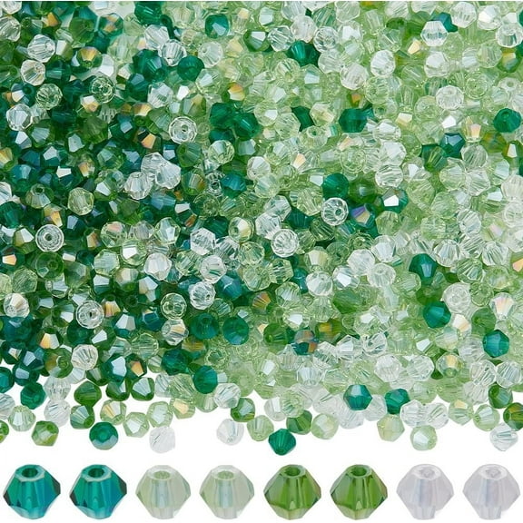 1 Box 2000Pcs 4 Colors Green Faceted Glass Beads Bicone Beads Bulk 4mm Spring St. Patrick's Day Wholesale Transparent Glass Beads for Jewelry Making Necklace Bracelet Earring Craft