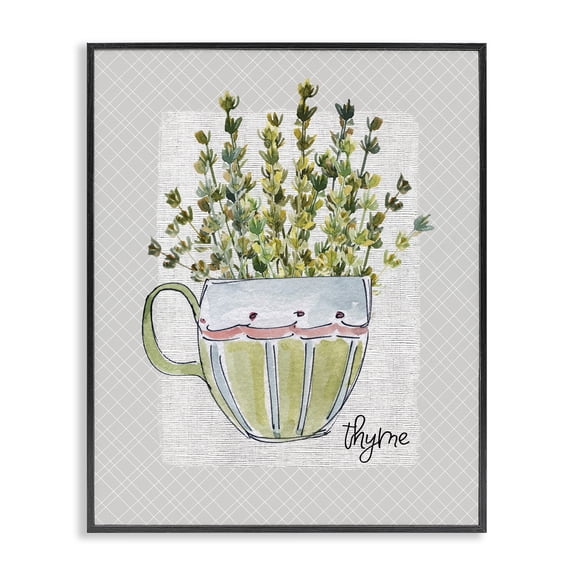 Stupell Industries Farmhouse Thyme Herb Mug Black Framed Giclee Art, 11 x 14, by Livi Finn