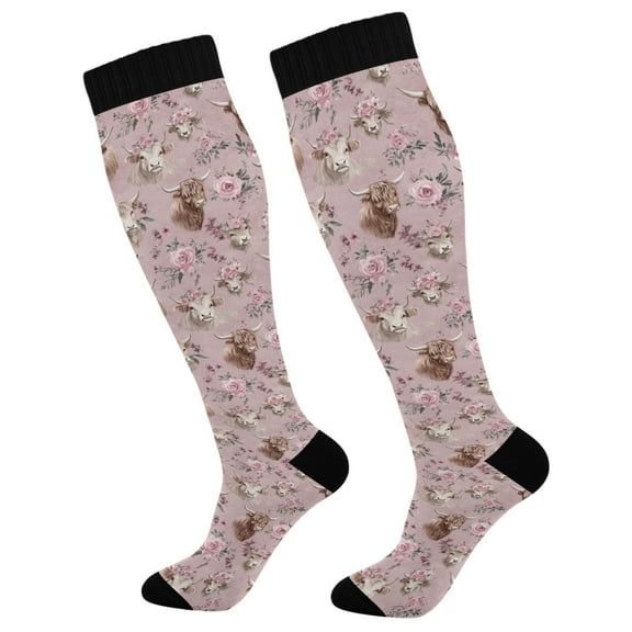joogoo Highland Cattle Roses Socks Women Men Knee High Sock