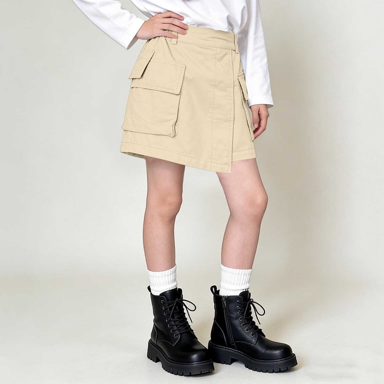 Miluxas Girl's Mini Cargo Skirt, Low Rise Cargo Skirt Button