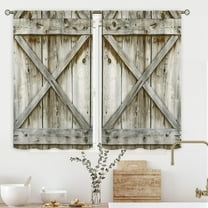 Rustic Farmhouse Kitchen Window Curtains Over Sink Rod Pocket 27.5W x 39L Inch Wooden Barn Door Curtains Country Western Wood Cafe Curtains Retro Grey Farm Village Short Small Drape 2 Panels