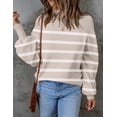 thumbnail image 2 of Women's 2026 Fall Fashion Turtleneck Long Sleeve Striped Ribbed Knit Loose Pullover Sweater Tops, 2 of 15