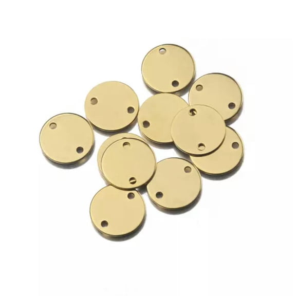 GKNET 20X Stainless Steel 12mm Flat Round Disc with 2 Holes Stamping Blank For Jewelry-Gold Plated