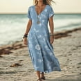 thumbnail image 2 of Flowy Summer Dresses for Women Trendy V Neck Short Sleeve Midi Maxi Dress Fashion Vintage Floral Graphic Sundresses Loose Casual A-Line Dress Below Knee Beach Vacation Dresses with Pockets, 2 of 5