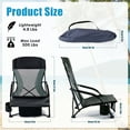 thumbnail image 2 of Honeilife Low Folding Beach Chairs for Adults, Portable Lightweight Chair with Cup Holder Mesh Back Lawn Chair with Carry Bag for Outdoor Camping Concert Travel, 2 Pack, Grey, 2 of 7