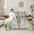 thumbnail image 4 of Castle Fairy Teens Floral Green Cactus 3 Pieces Queen Comforter Set,Old Barn Door Ultra Soft Bedding Sets,Botanical Plants Bedding Comforter Set Breathable,Microfiber Bedroom Decor,Reversible, 4 of 8