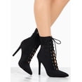 thumbnail image 3 of Women's Pointed Toe Ankle Booties Lycra Lace Up Side Zipper Pencil Stiletto Heel Boots, 3 of 5