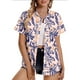 thumbnail image 2 of Pantalones Cortos para las Mujeres Impresión Sexy Cómodo Bolsillo de Manga Corta, Botón Top Blusa Camiseta, 2 of 6