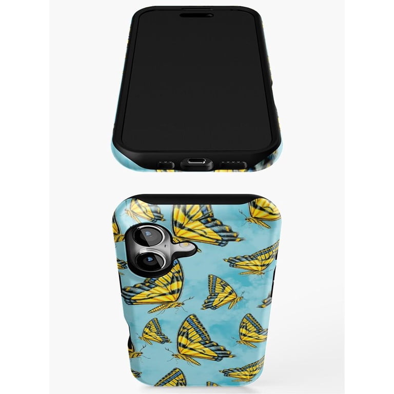 Yellow and Black Butterflies on Aqua Tough Case for Apple iPhone ...