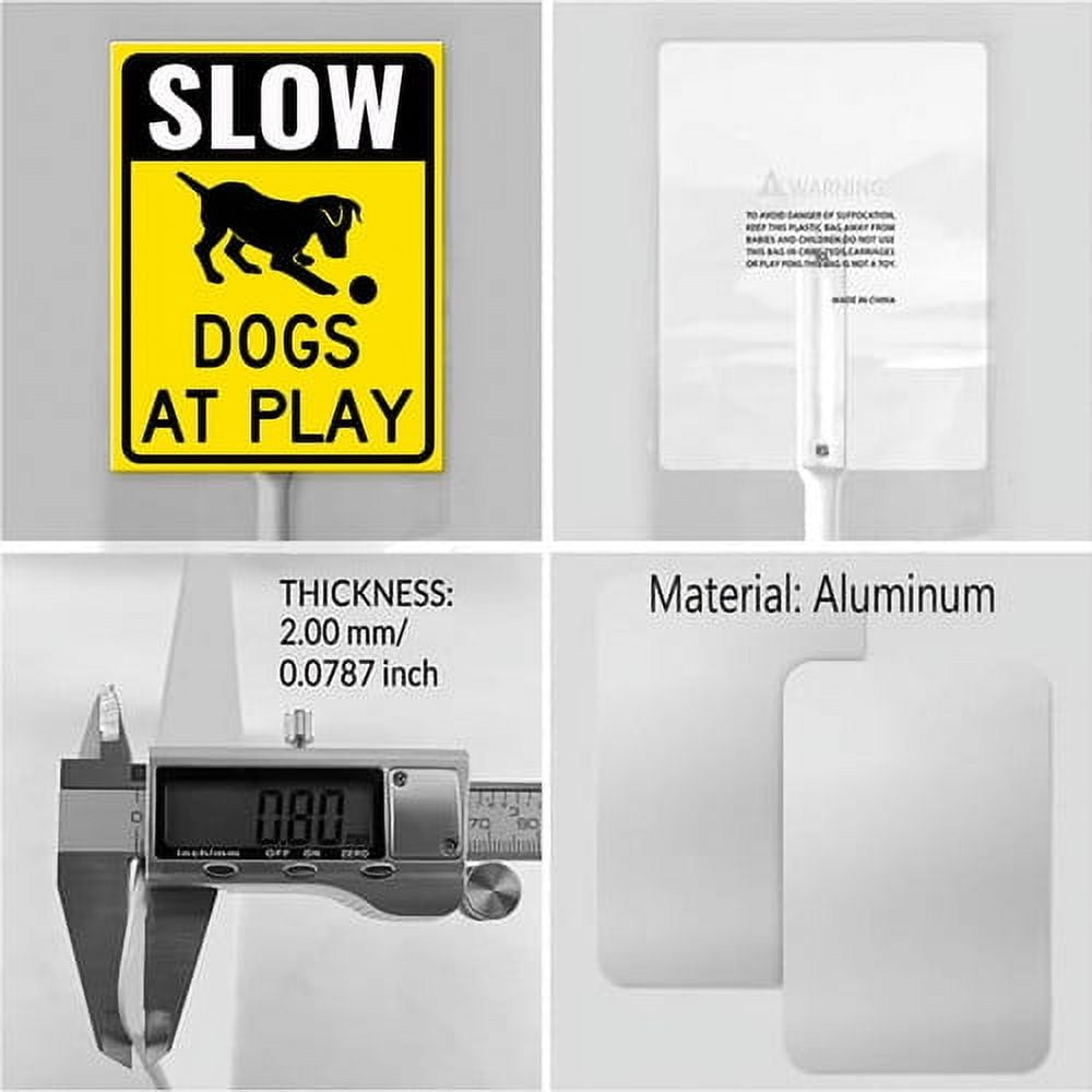 Soliyoahee Slow Dogs At Play Yard Sign with Stake 8x12inch Rustproof Aluminum Lawn Decorations Road Safety Sign for Outdoor Road Street Garden Decor