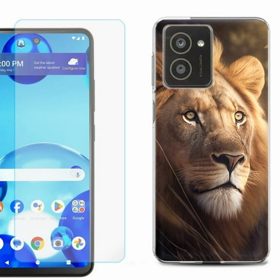 For HMD Vibe Shockproof Phone Case Cover with Tempered Glass Screen Protector, by OneToughShield - Lion