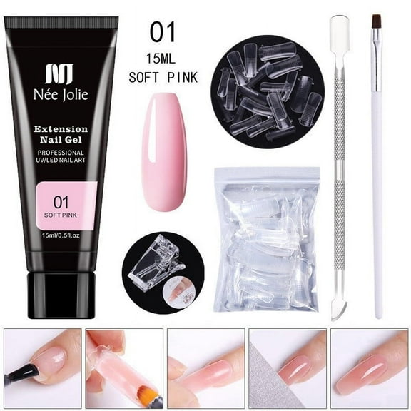 JINCBY Skin Care,Poly Extension Gel Nail Kit, Clear Builder Jelly Gel Nude Poly Nail Enhancement Trial French Kit With Mini Nail For Nail Art Kit Nails 15ml,Gift for Women
