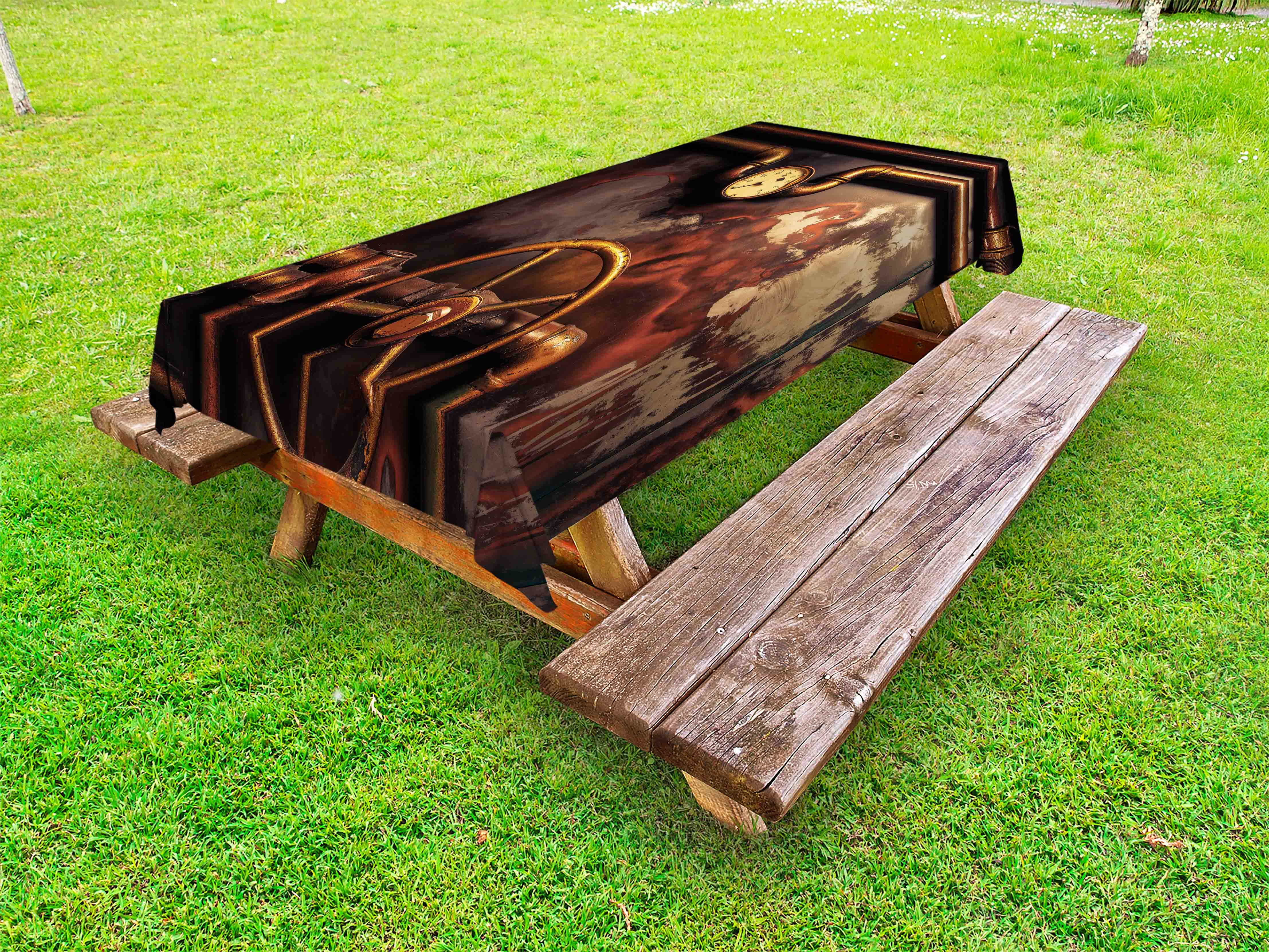 Industrial Outdoor Tablecloth, Steam Pipes and Pressure Gauger Vintage Style Damaged Timeworn