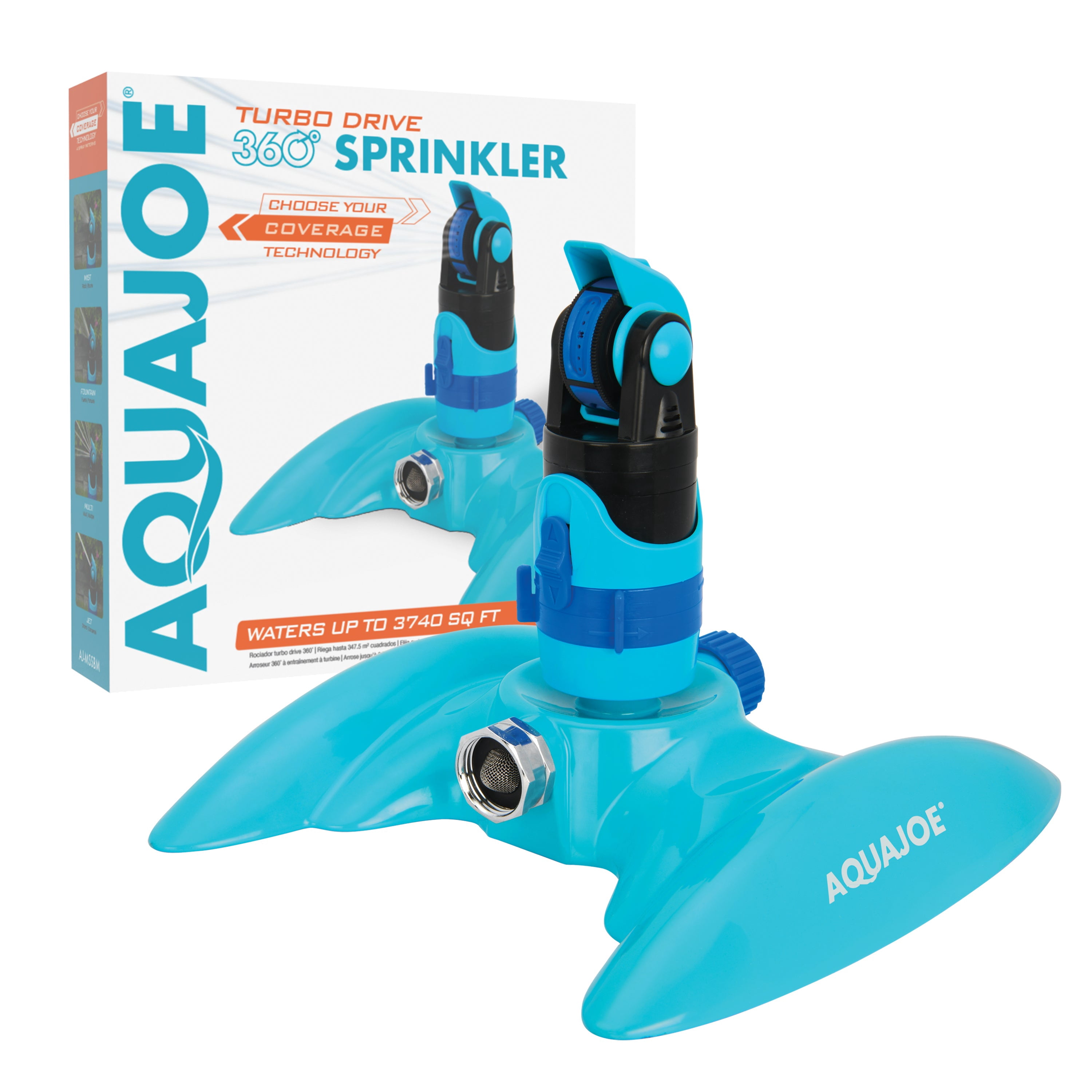 Aqua Joe 4-Pattern Turbo Drive 360º Sprinkler, Customizable Coverage, 3,740 Sq. ft. Max Coverage