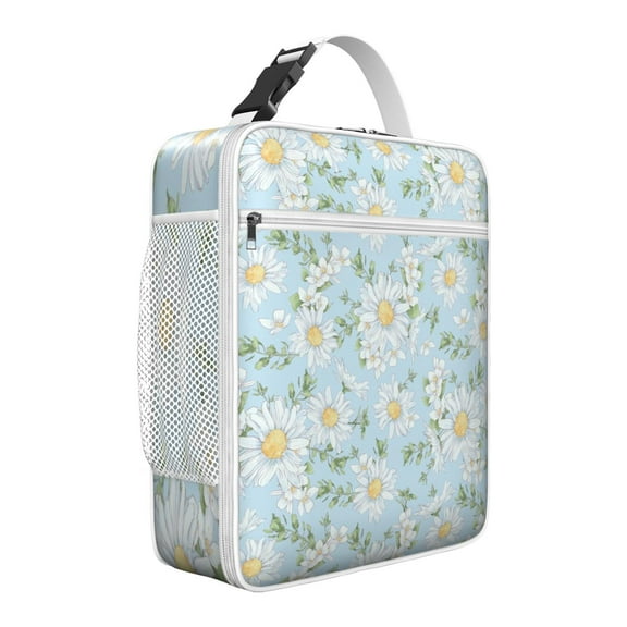 Daisy Themed Insulated Lunch Bag for All Ages, Reusable Tote with Front Pocket for Students, Teachers, or Office Use